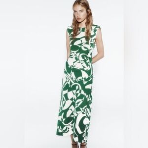 Zara Green and Ecru Midi Dress Size M NWOT